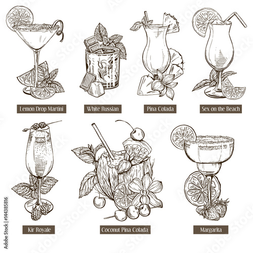 Vector sketch illustration, set of cocktails