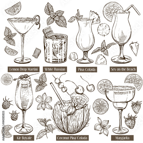 Vector sketch illustration, set of cocktails
