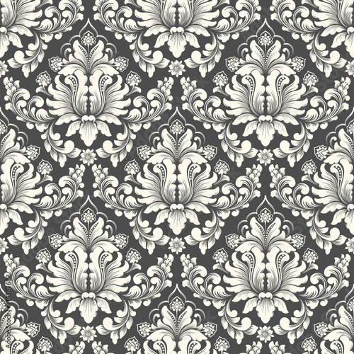 Vector damask seamless pattern background. Classical luxury old fashioned damask ornament, royal victorian seamless texture for wallpapers, textile, wrapping. Exquisite floral baroque template.