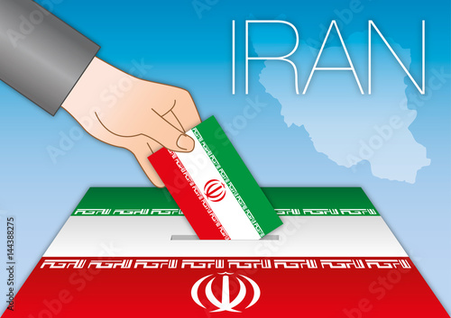 Iran, elections, ballot box with flags