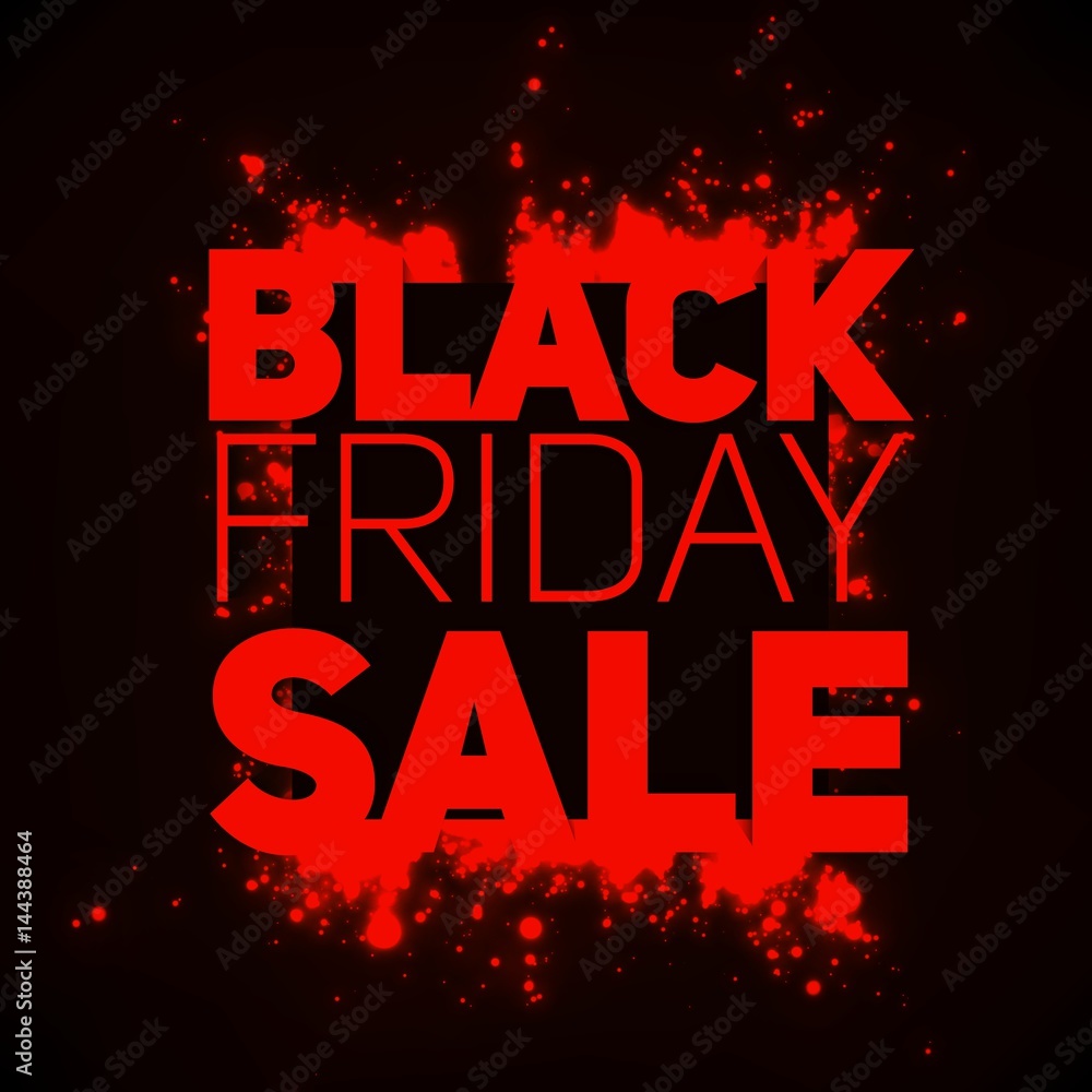 Vector Black Friday Sale background with shining blast of red sparkles. Vector illustration on dark background. Abstract explosion of shining dots. Psychedelic colors.