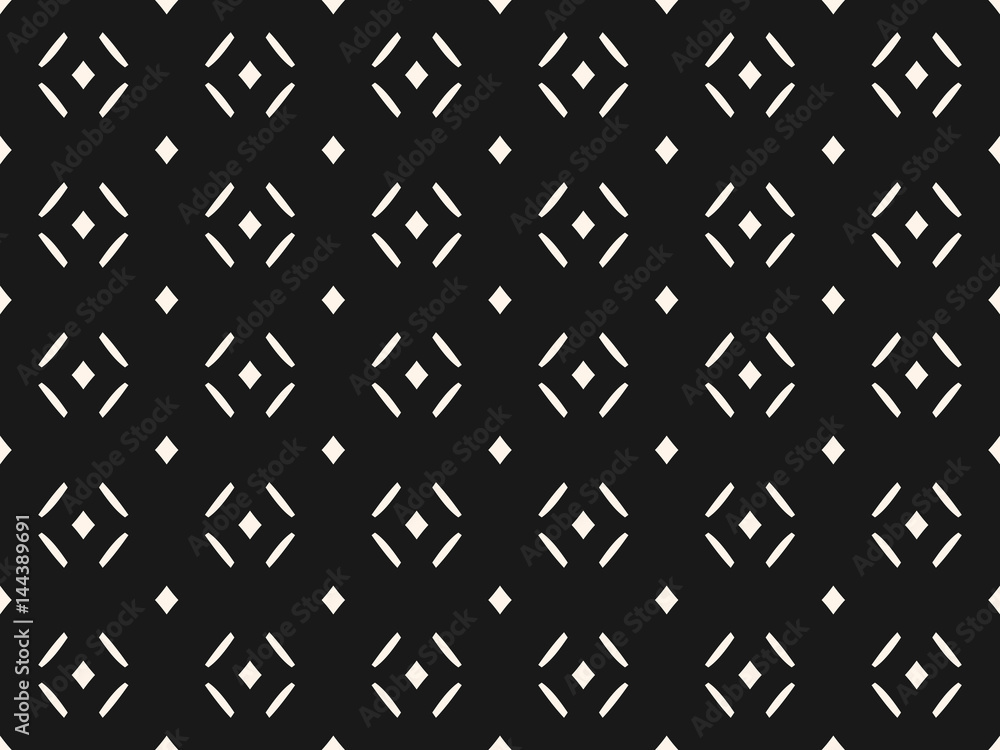 Vector monochrome seamless pattern, abstract minimalist geometric background with tiny rhombuses and lines. Black & white modern texture. Dark design for prints, decor, textile, furniture, stationery Vector monochrome seamless pattern, abstract minimalist geometric background with tiny rhombuses and lines. Black & white modern texture. Dark design for prints, decor, textile, furniture, stationery
