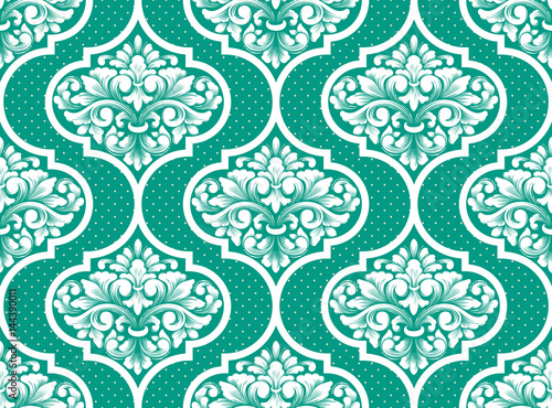Vector damask seamless pattern background. Classical luxury old fashioned damask ornament, royal victorian seamless texture for wallpapers, textile, wrapping. Exquisite floral baroque template.