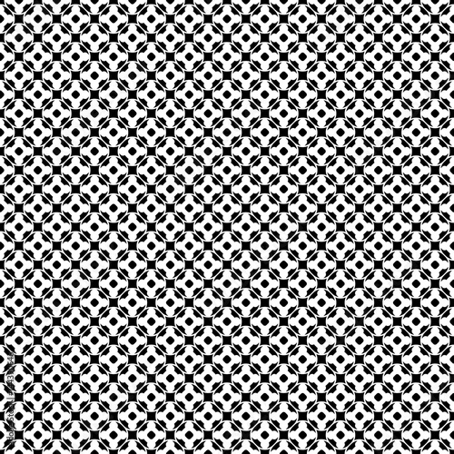 Vector monochrome seamless pattern. Abstract black & white geometric texture, simple floral figures, rounded lattice, repeat tiles. Endless ornamental background, design for decor, fabric, cloth, web