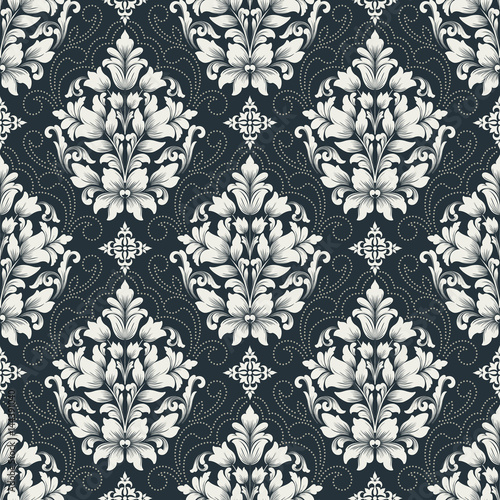 Vector damask seamless pattern background. Classical luxury old fashioned damask ornament, royal victorian seamless texture for wallpapers, textile, wrapping. Exquisite floral baroque template.