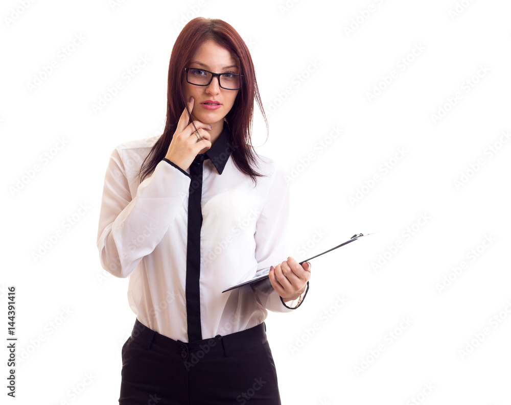 Young businesswoman holding folder Young businesswoman holding folder
