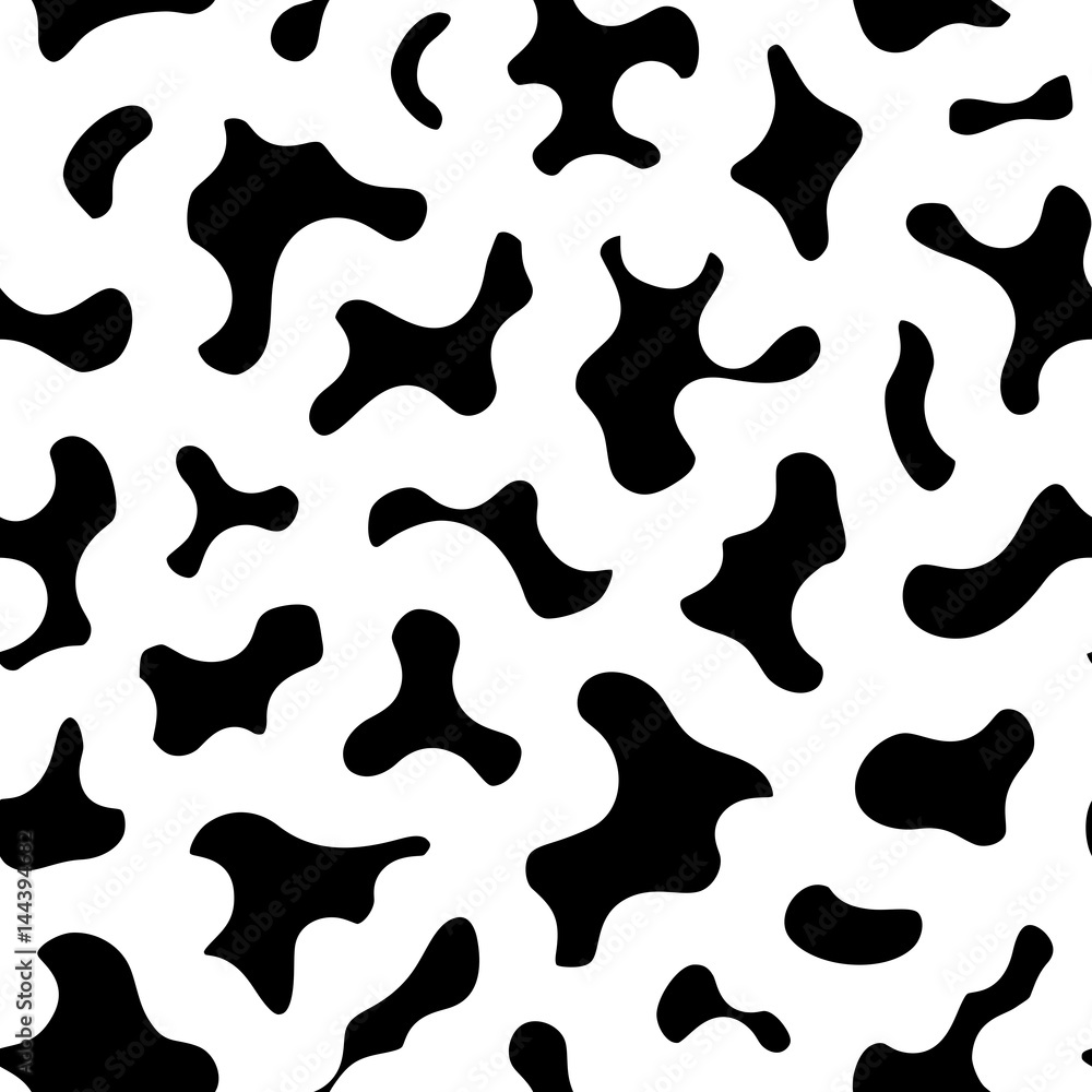 Vector seamless pattern, smooth patches texture. Abstract monochrome geometric background. Black & white camouflage illustration. Design element for prints, covers, furniture, fabric, textile, web
