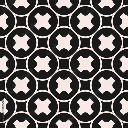 Vector seamless pattern  stylish monochrome geometric texture with smooth crosses  outline circular grid. Abstract dark repeat background for tileable print  decor  covers  textile  digital  package