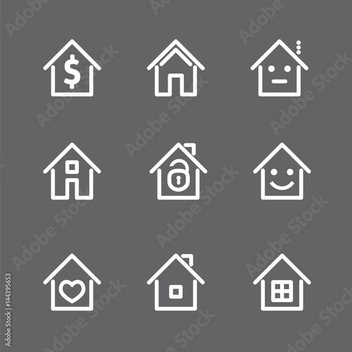 Set of white house and home icon. Vector Illustration.
