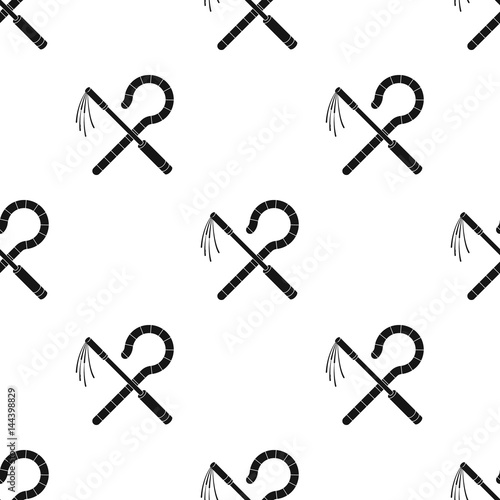 Crook and flail icon in black style isolated on white background. Ancient Egypt pattern stock vector illustration.