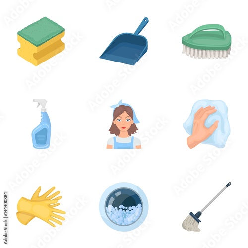 Cleaning, washing and everything connected with it. A set of icons for cleaning. Cleaning and maid icon in set collection on cartoon style vector symbol stock illustration.