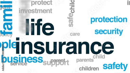 Life insurance animated word cloud, text design animation.