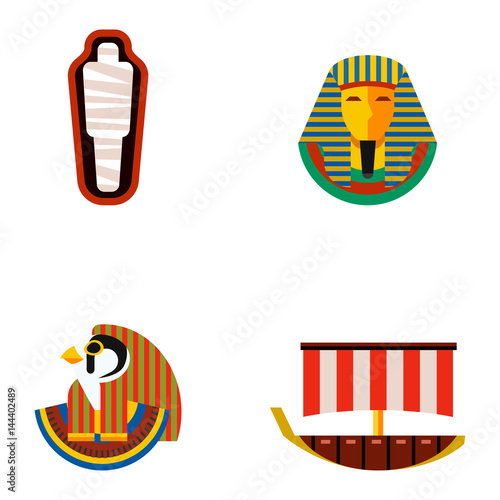 Set of vector flat design egypt travel icons culture ancient elements illustration.