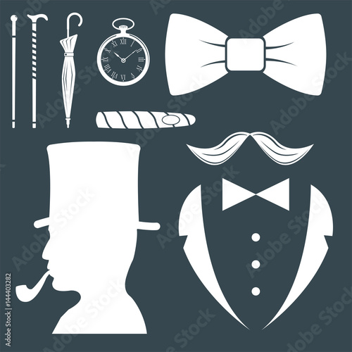 Vintage style design hipster gentleman vector illustration white silhouette design mustache element.