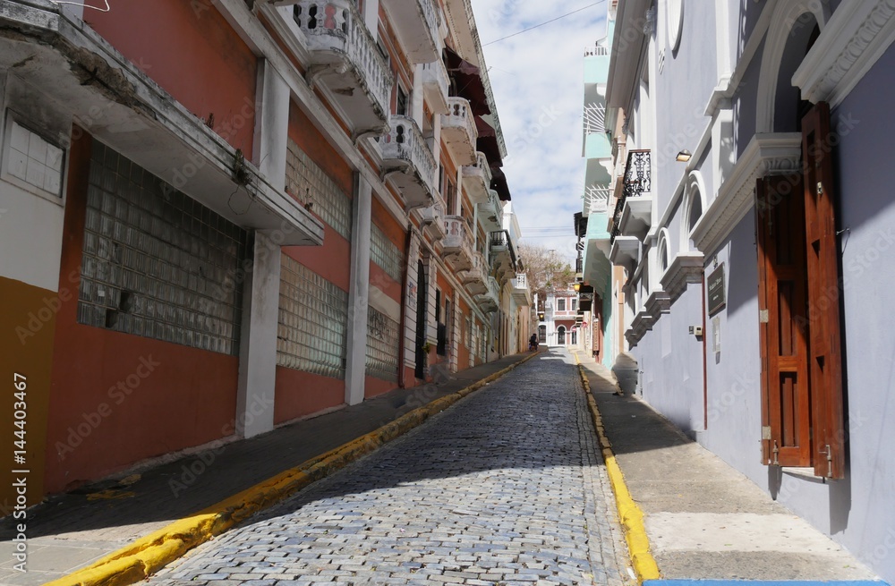 Old San Juan street, Puerto Rico One of the narrow, colorful cobblestone streets Old San Juan in Puerto Rico 