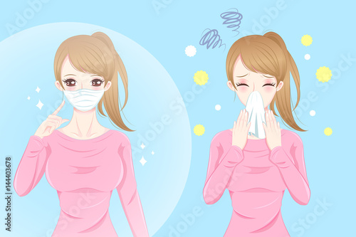 cartoon girl get hay fever