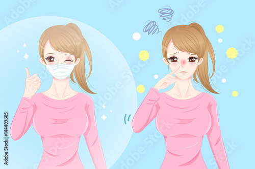cartoon girl get hay fever
