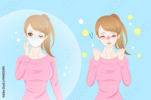 cartoon girl get hay fever