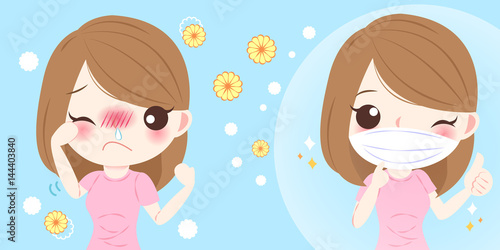cartoon girl get hay fever