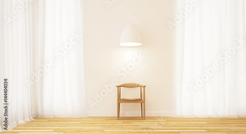 wooden chair in clean room minimal design - 3D Rendering