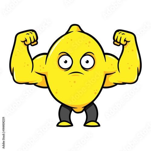 Cartoon Muscular Lemon Flexing Arms Vector Illustration