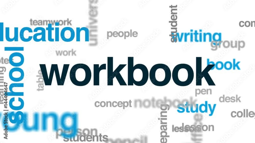 Workbook animated word cloud, text design animation. Workbook animated word cloud, text design animation.