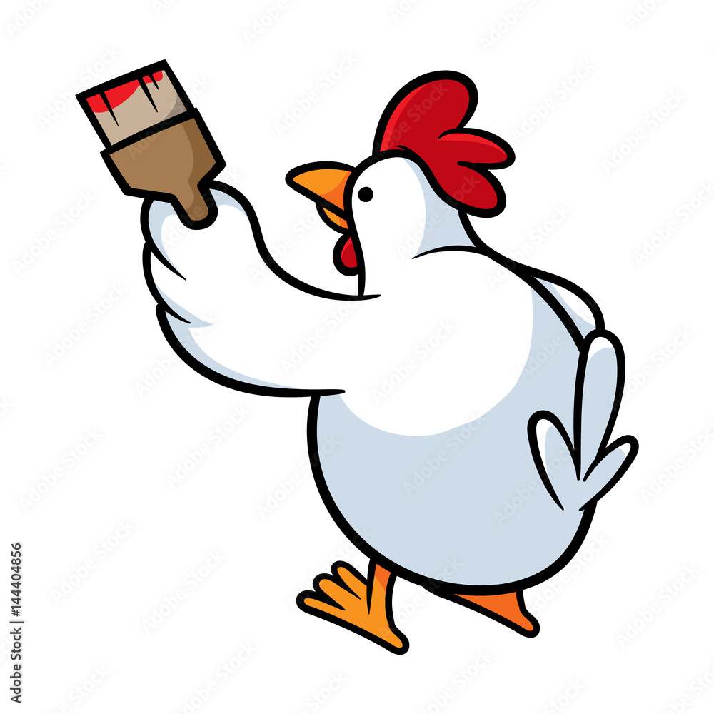 Cartoon Painting Chicken With Paintbrush Vector Illustration Cartoon Painting Chicken With Paintbrush Vector Illustration