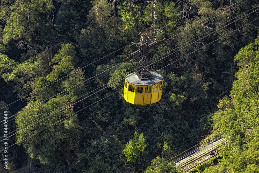Yellow cabin of the funicular
