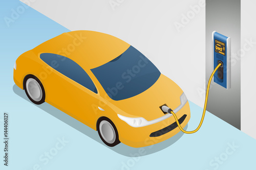 modern vehicle charging power from wallbox charging station.