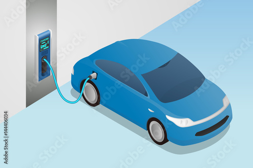 modern vehicle charging power from wallbox charging station.