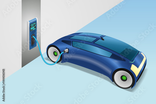 modern vehicle charging power from wallbox charging station.
