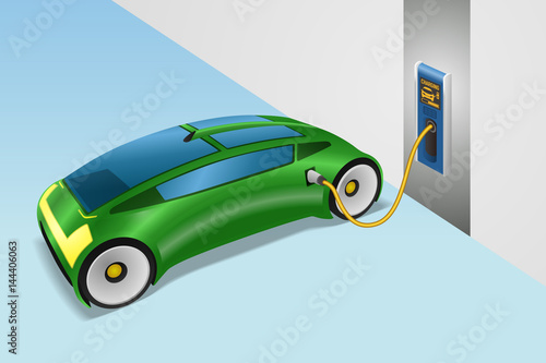 modern vehicle charging power from wallbox charging station.