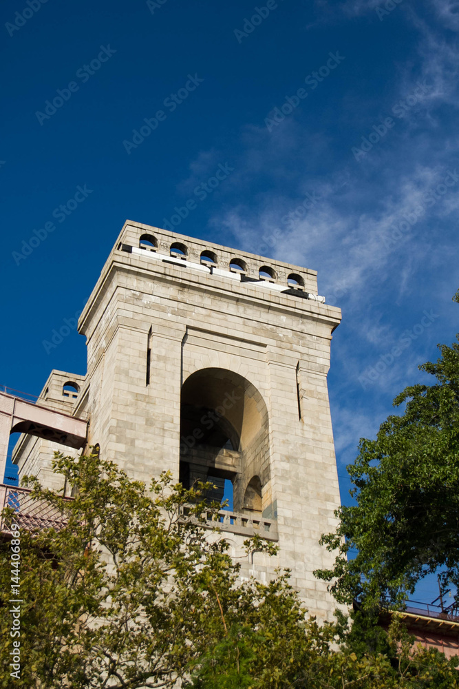 Fototapeta premium The part of Hell Gate Bridge and trees with blue sky, New York