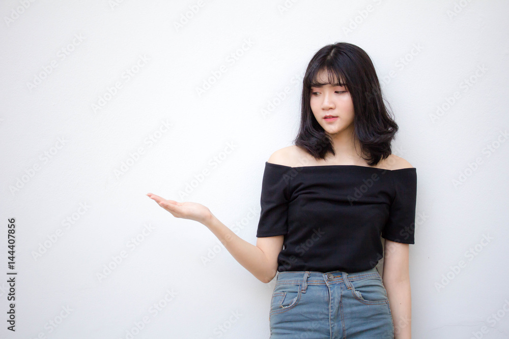 Portrait of thai vietnam teen beautiful girl pointing Portrait of thai vietnam teen beautiful girl pointing