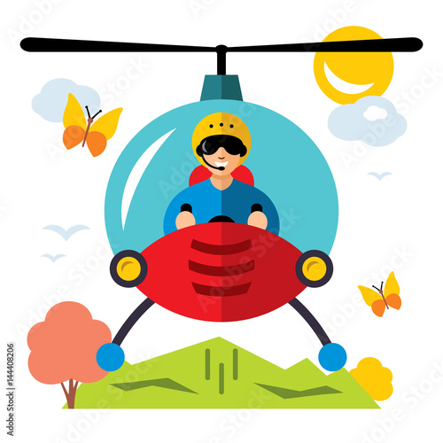 Vector Helicopter pilot. Flat style colorful Cartoon illustration.