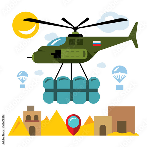 Vector Humanitarian aid in a war zone. Flat style colorful Cartoon illustration.