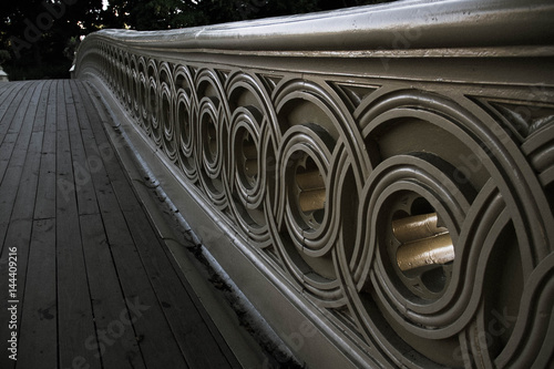 Fence of Bow bridge in close up view, Central Park