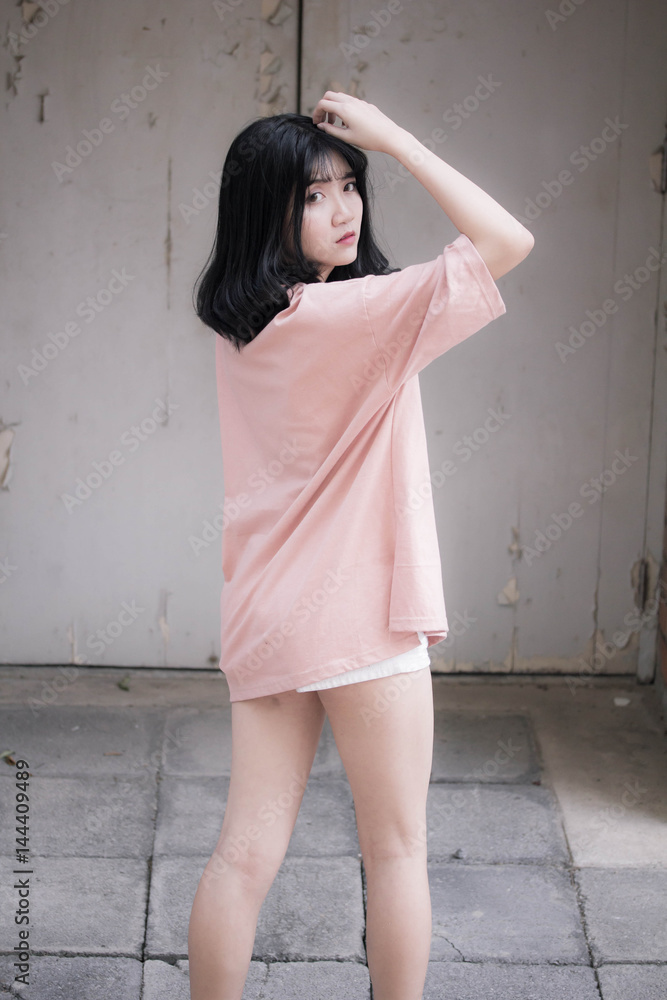 Portrait of vietnam high school teen beautiful girl happy in vintage style Portrait of vietnam high school teen beautiful girl happy in vintage style