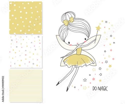 Little fairy. Surface design and 3 seamless patterns