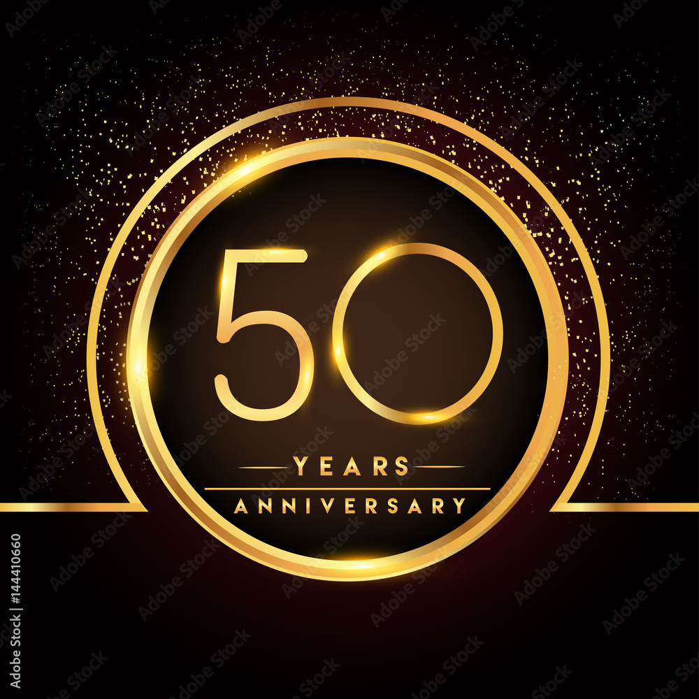 fifty years birthday celebration logotype. 50th anniversary logo with  confetti and golden ring isolated on black background, vector design for  greeting card and invitation card. Stock Vector | Adobe Stock