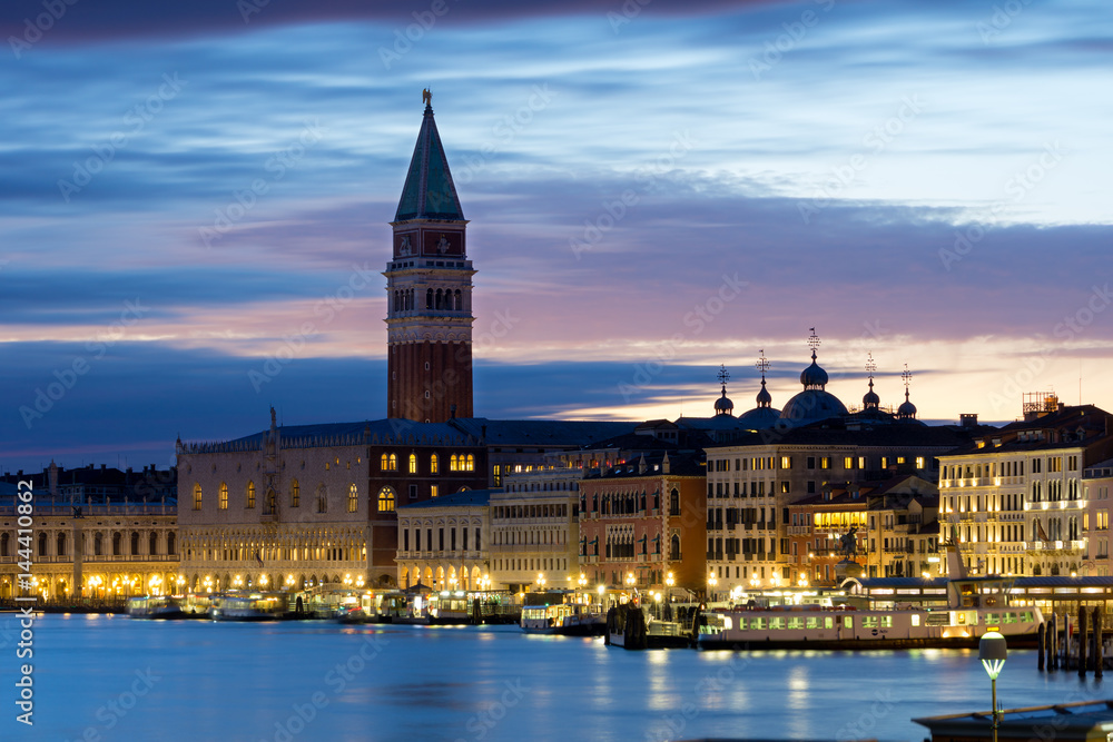 Palazzo Ducale  and St Mark's Campanile in Venice, Italy, at sunset
