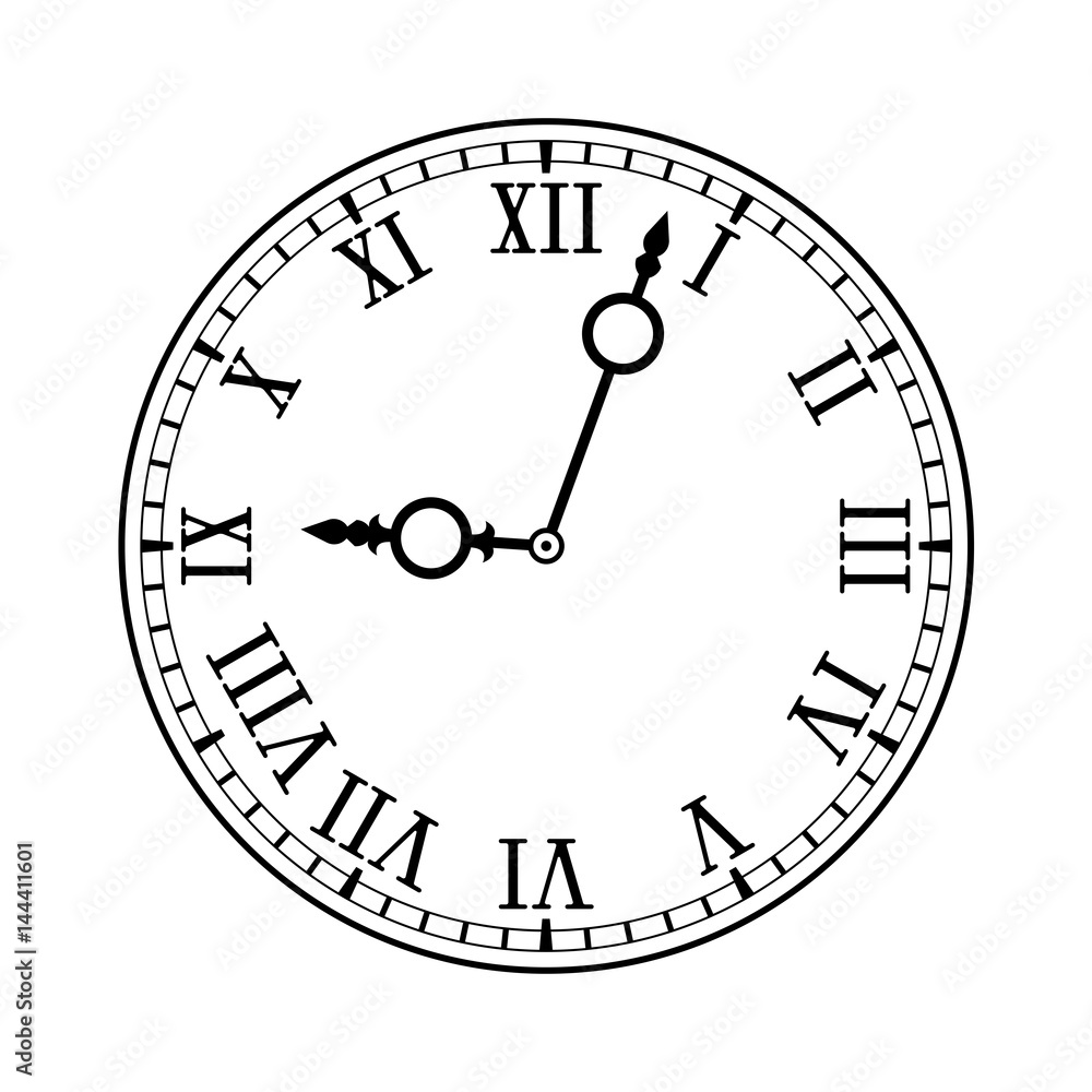 Clock with roman numerals on white background Clock with roman numerals on white background