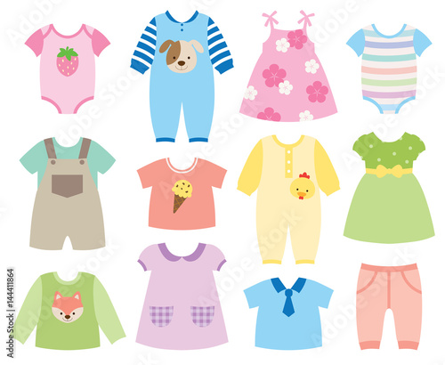 Vector illustration of baby and children clothes collection.