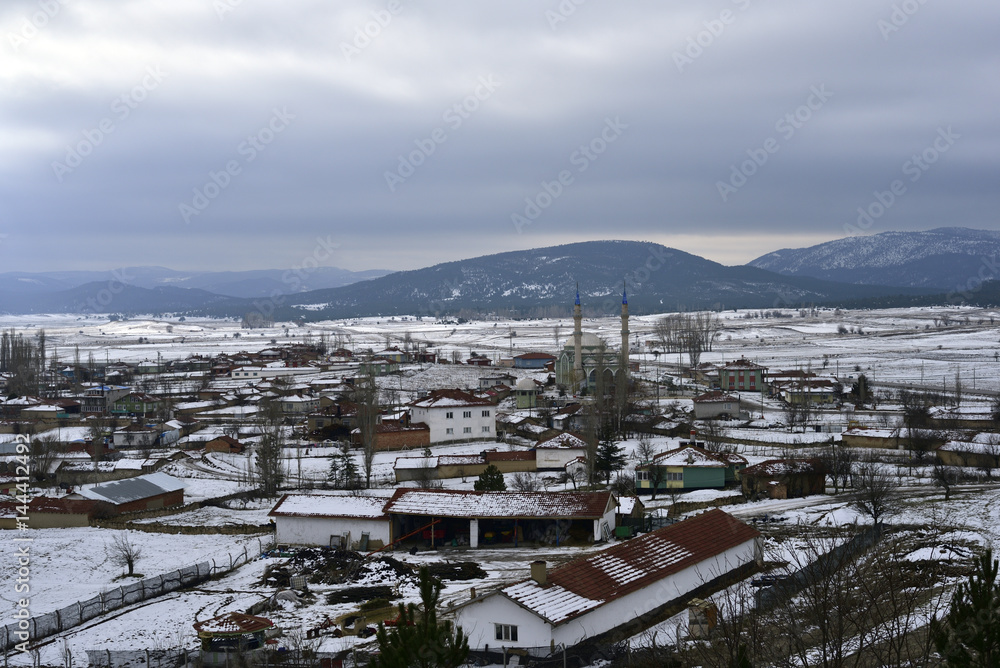 winter landscape of small town in Anatolia, Eskisehir, Turkey, 2017