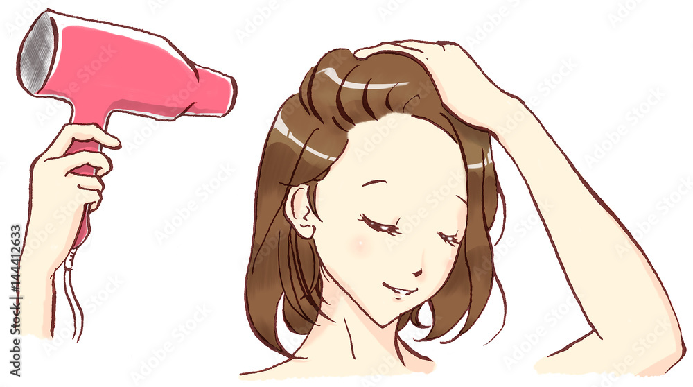 ドライヤーで髪を乾かす女性 Stock イラスト Adobe Stock