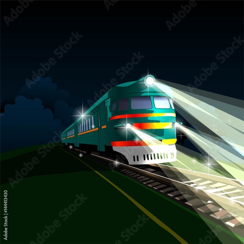 Electric train traveling at night