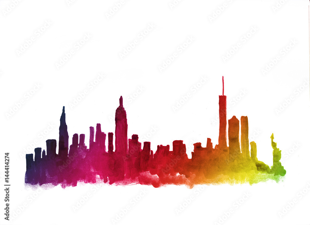 Watercolor skyline of new york city in USA