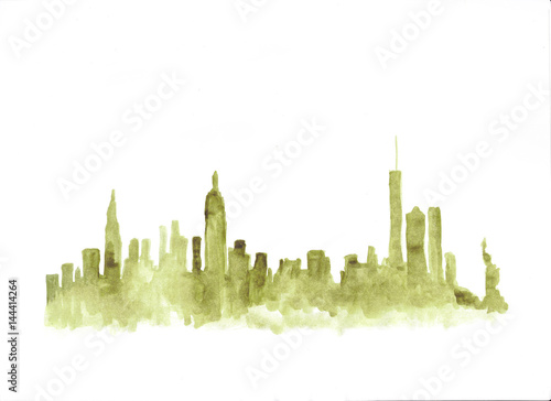 Watercolor skyline of new york city in USA
