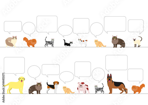 standing dogs and cats with speech bubbles border