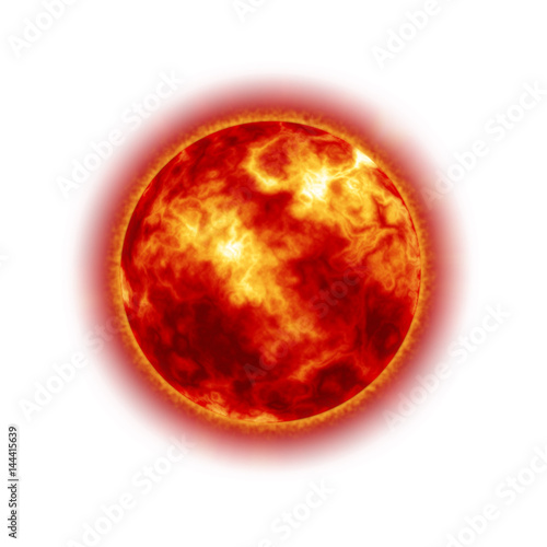 Glowing sun. The photograph is prepared using 3D rendering and Gaussian noise distribution in image processing software and coding. It consists of 7 layers. 